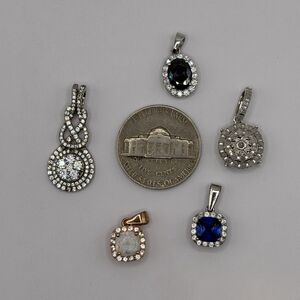 Lot of 5 Sterling Silver 925 Pendants Mixed Stones Small Jewelry Charms